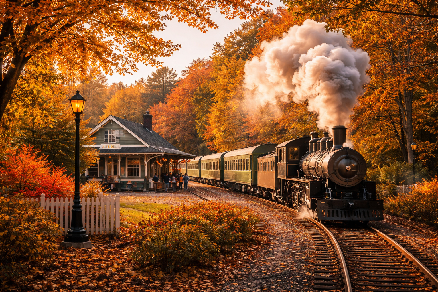 秋色の中を走るエセックス蒸気鉄道。