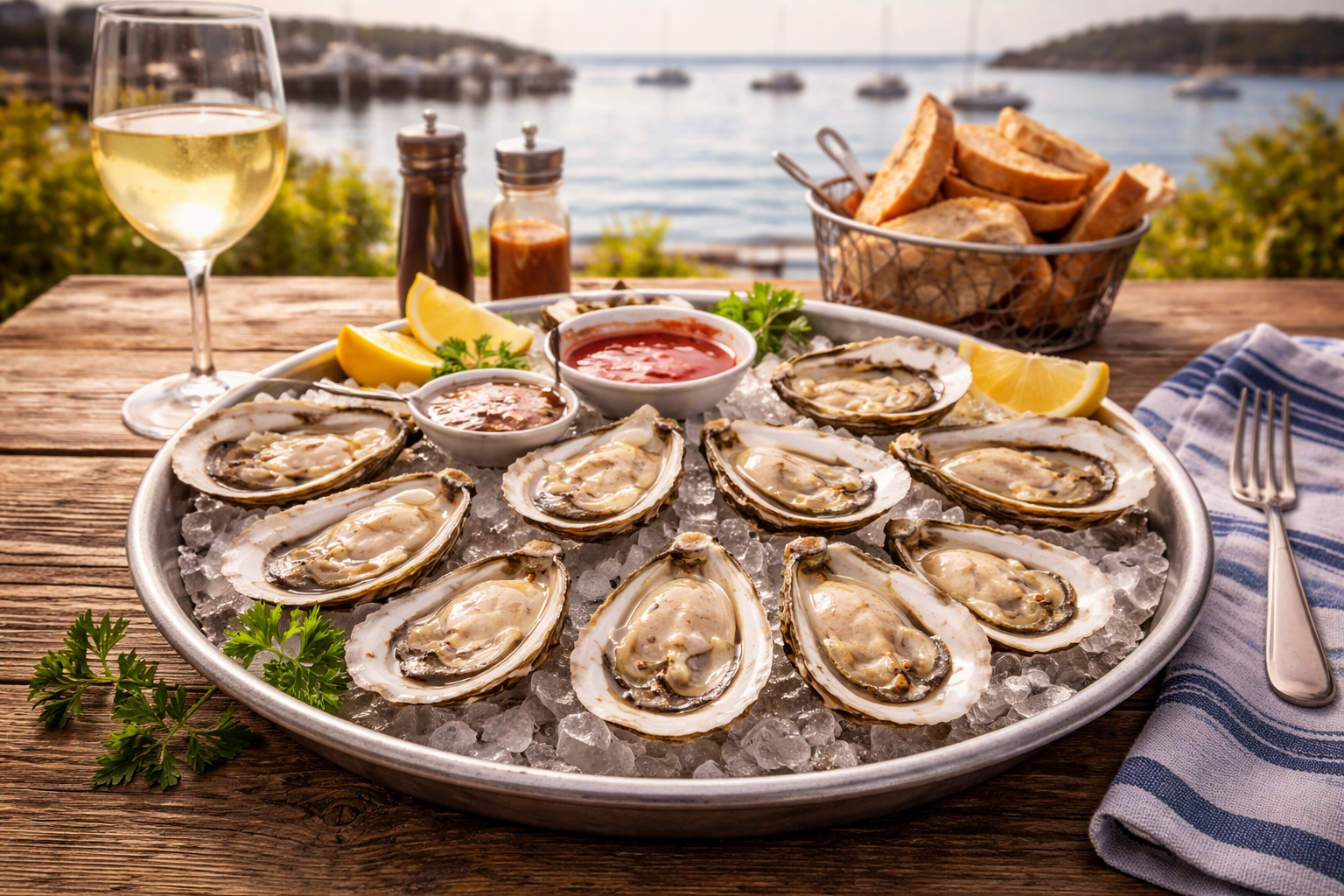 氷の上の牡蠣。コネチカットの海鮮文化の核を象徴する。