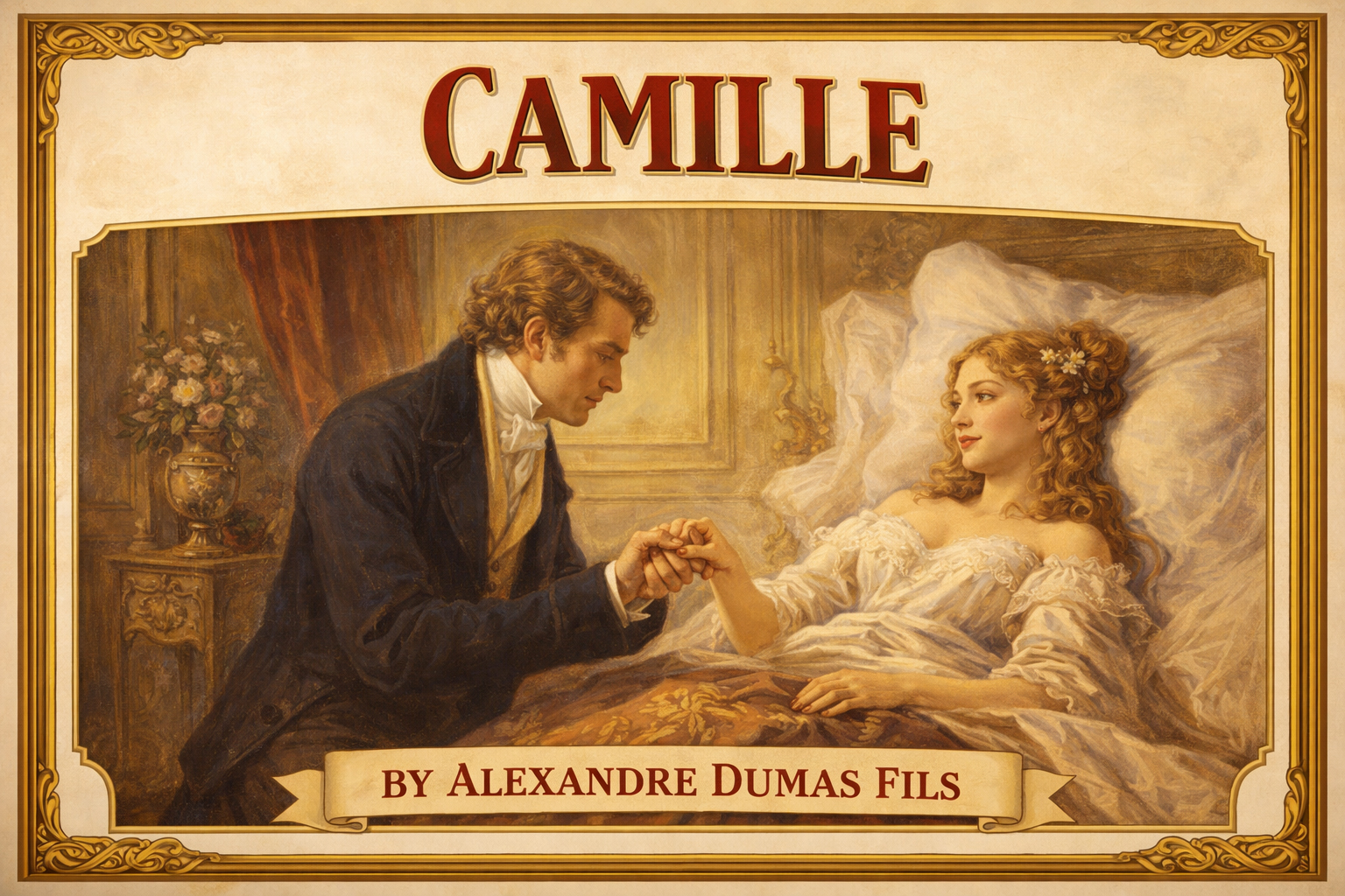 Camille を思わせる十九世紀ロマン派劇場ポスター。